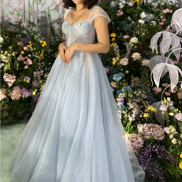 Milla Light Blue Tulle Maxi Dress with a Corset Bustier - Picture 5 of 5